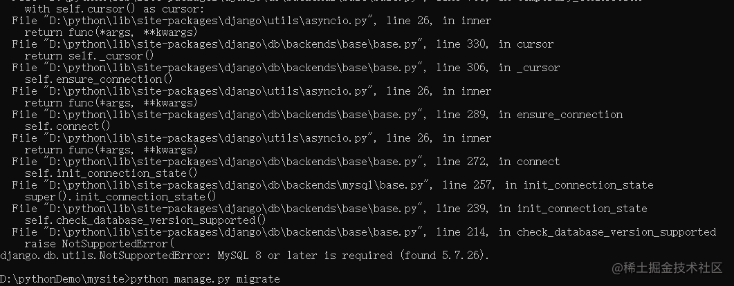 django4版本提示 django.db.utils.NotSupportedError: MySQL 8 or later is required (found 5.7.26),1692252158573.png,第2张