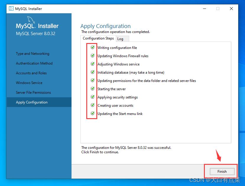 最新 MySQL 8.0.32 在Win10安装部署（详细）,最后点“Finish”,第25张