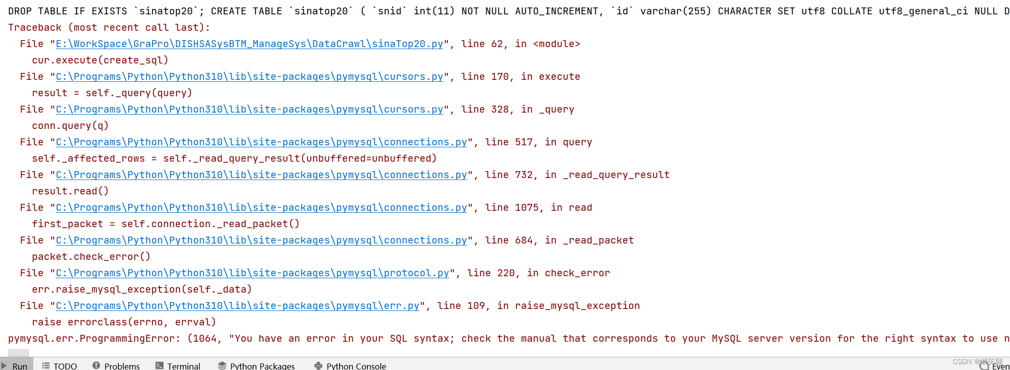 pymysql.err.ProgrammingError: (1064, “You have an error in your SQL syntax； check the manual that co,第1张