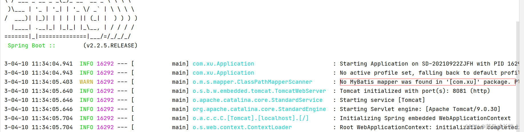 mybatis警告： No MyBatis mapper was found in ‘[com.**]‘ package. Please check your configuration.,第1张