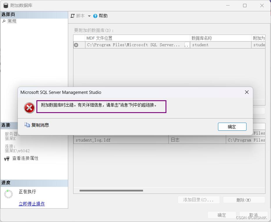 完美解决Window11附加表时: Microsoft SQL Server Management Studio-附加数据库时出错。有关详细信息，请单击“消息”列中,第6张